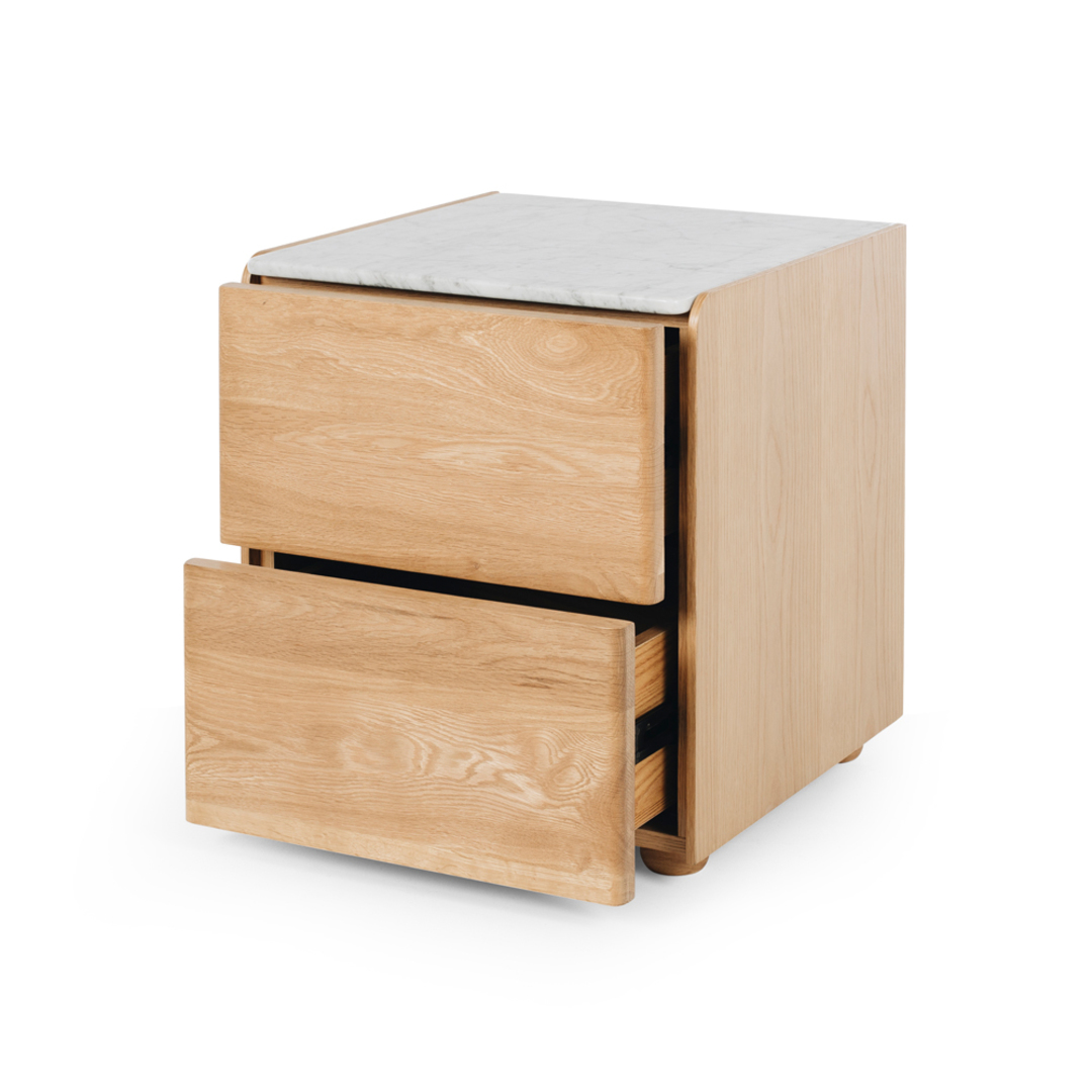 Cube Natural Oak Side Table 2drawer (Marble Top) image 4